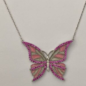 925 sterling silver pink butterfly enamel necklace